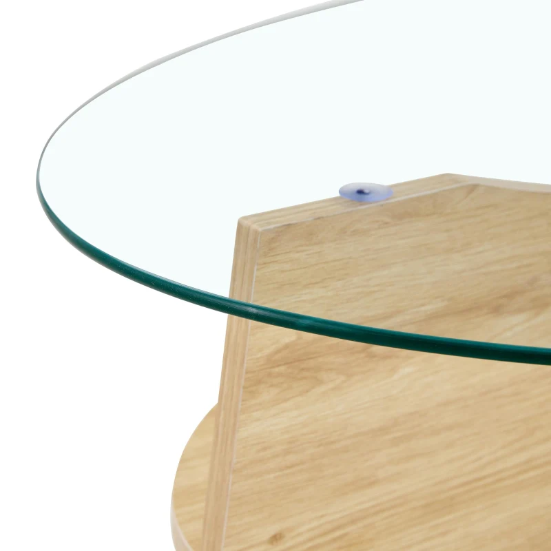 Table basse ronde en verre, design moderne, patins antidérapants, 104.9x60x35.6 cm, Couleur naturelle
