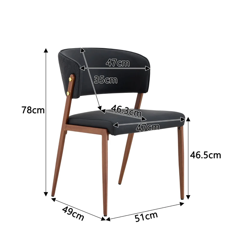 Chaise de salle à manger moderne rembourrée, design épuré, dossier ergonomique, 51x49x78 cm, Noir