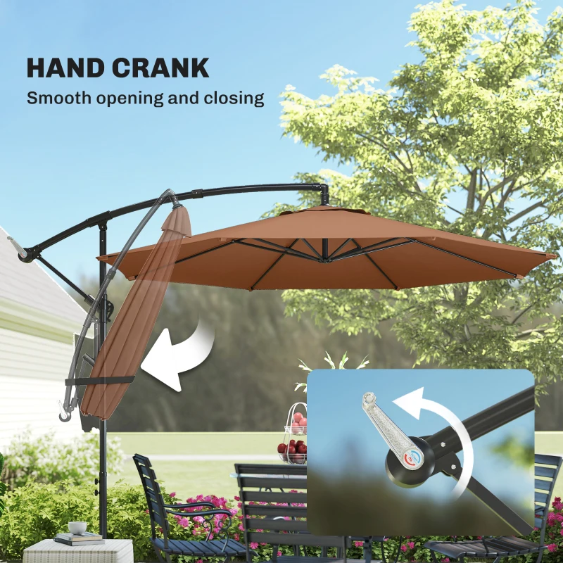 Outsunny 3 m Overhanging Cantilever Parasol, with Cross Base - Coffee