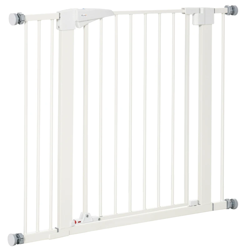 PawHut Cancelletto per Cani Taglia Piccola e Media con Doppia Serratura e Chiusura Automatica, 76-103x4.2x77 cm, Bianco