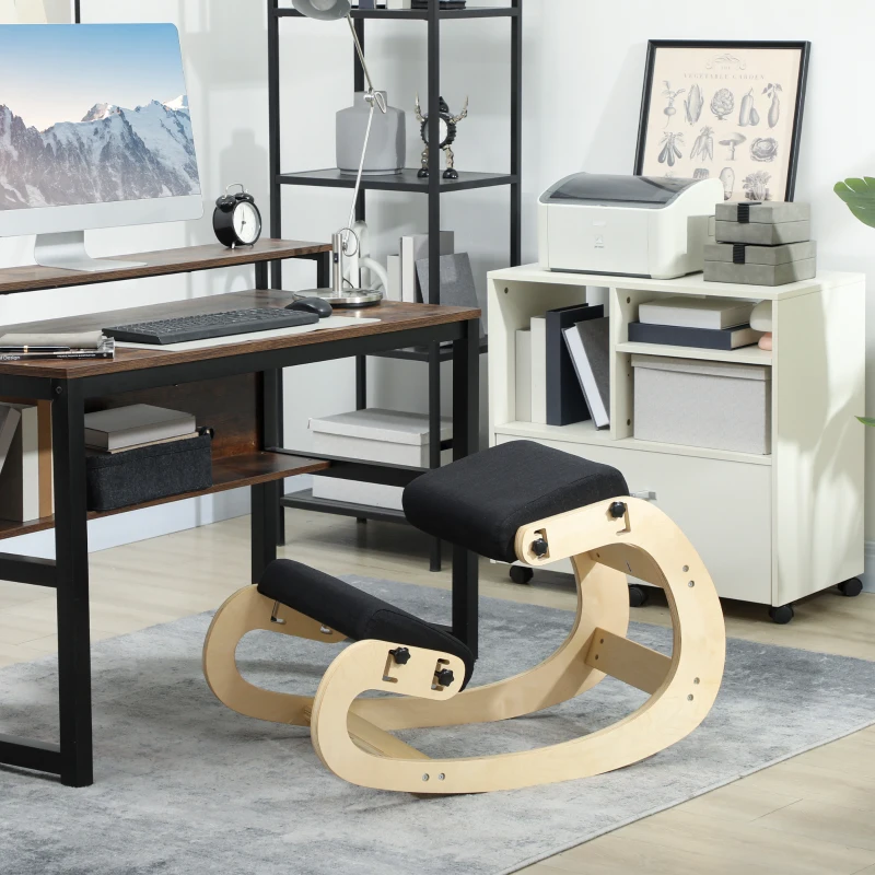 HOMCOM Siège assis genoux, siège ergonomique en bois avec fonction à bascule, chaise à genoux réglable pour bureau à domicile