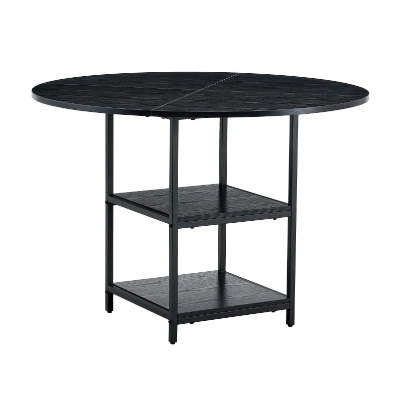 Table ronde 107 cm de diamètre, design industriel élégant, pour 2–4 personnes, 107x107x75 cm, Noir
