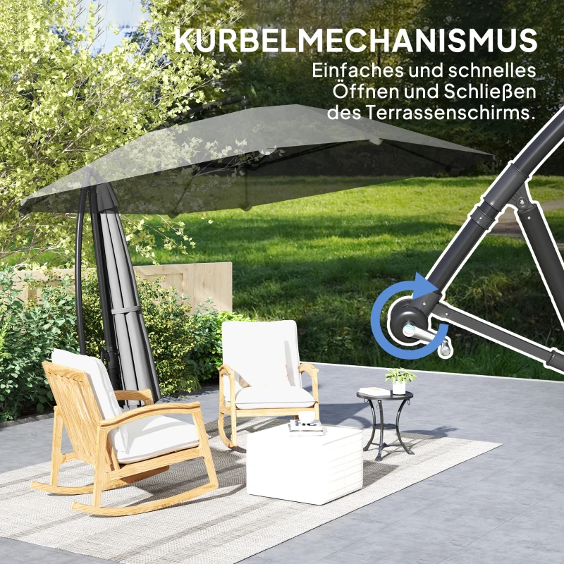 Outsunny Zweefparasol Alu Ø 260 cm met Waterdichte Kap, Kruisvoet en Draaisysteem, Donkergrijs