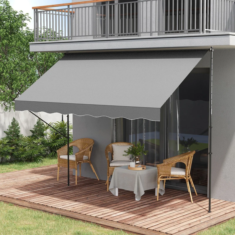 Outsunny Toldo Manual Retrátil Ajustável 300x170x200-290 cm com Manivela Proteção Solar UV40+ para Varanda Jardim Cinza