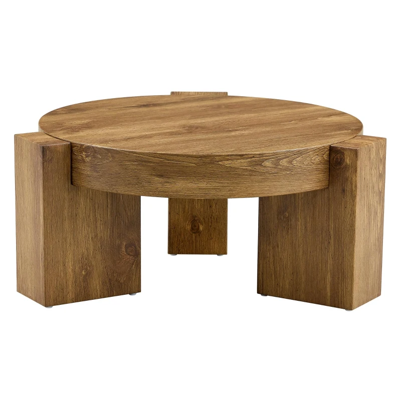 Ensemble 2 tables basses rondes, design 2 niveaux modulable, pieds en L renforcés, 61x61x30 cm, Couleur naturelle