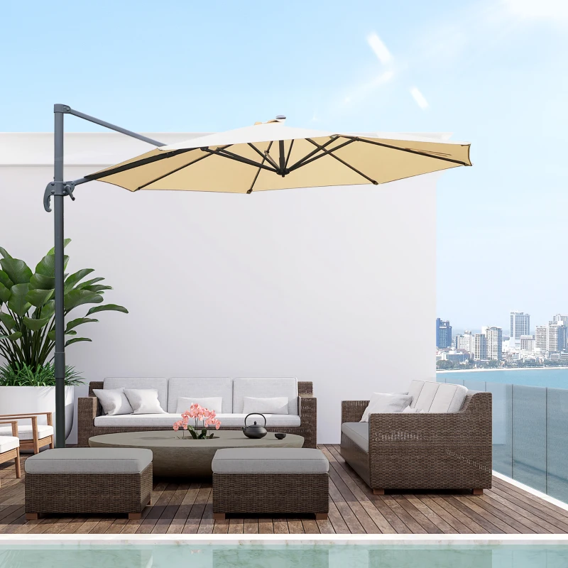 Outsunny Parasol déporté octogonal inclinable parasol rotatif 360° avec pied en croix 8 beleines manivelle inclus châssis alu.