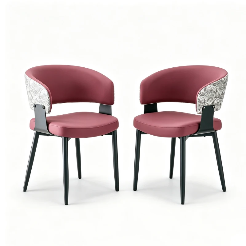 Lot de 2 chaises de salle à manger style mid-century, design tonneau, haute densité ergonomique, 46.5x48x77.3 cm, Rouge
