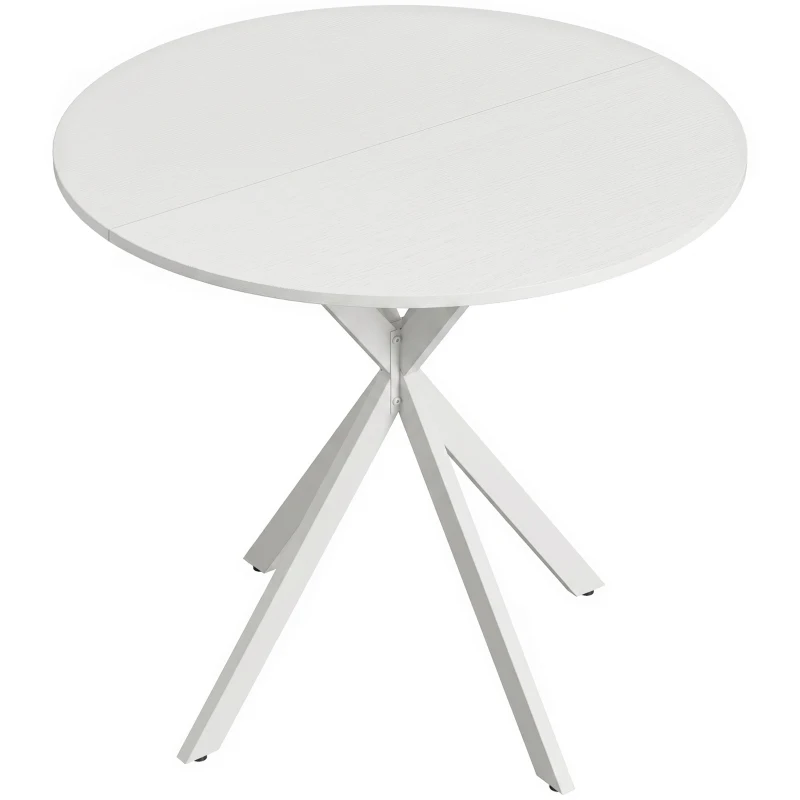 HOMCOM Ronde keukentafel, 80 cm, compact tafelblad, spaanplaat, metaal, wit
