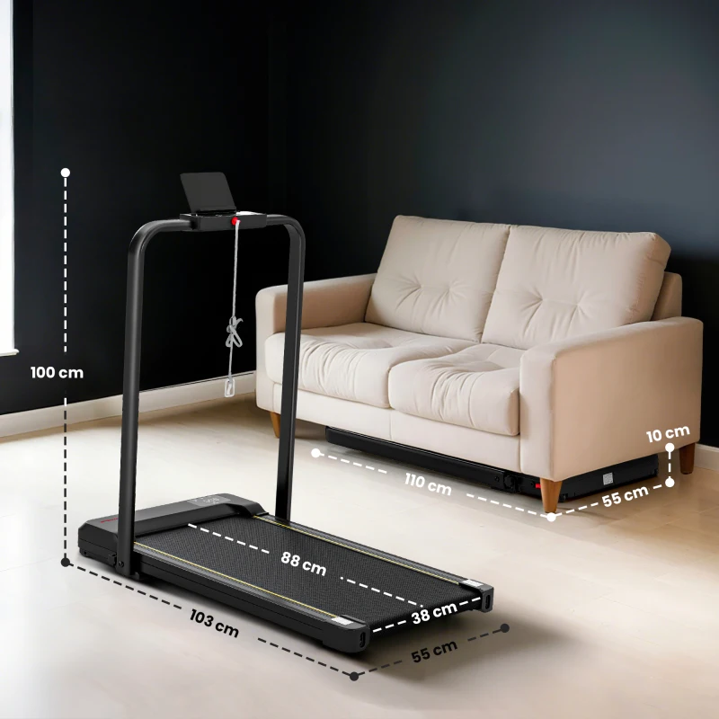 SPORTNOW Cinta de Correr Plegable Inclinado Debajo del Escritorio 2 en 1 con 2.0HP 6 km/h Pantalla LED Control Remoto Negro