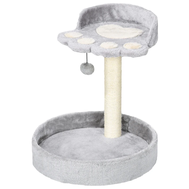 PawHut Tiragraffi per Gatti con Lettini, Corda in Juta e Peluche, 41x41x44 cm, Grigio Chiaro