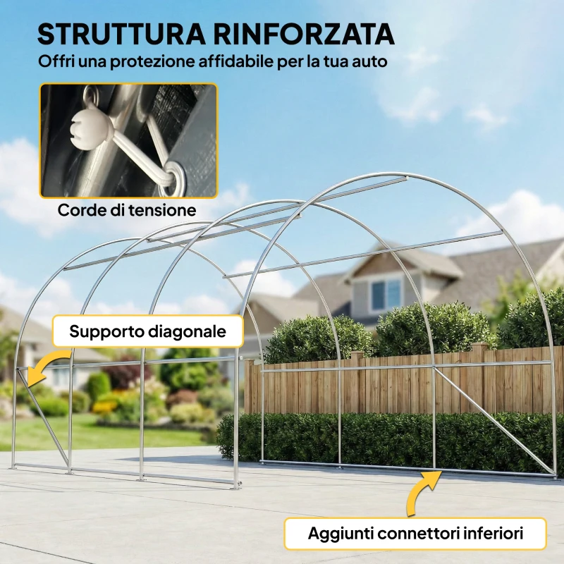Outsunny Tendone da Giardino per Auto e Attrezzi con Ingresso a Cerniera, Picchetti e Funi, 500x300x240 cm