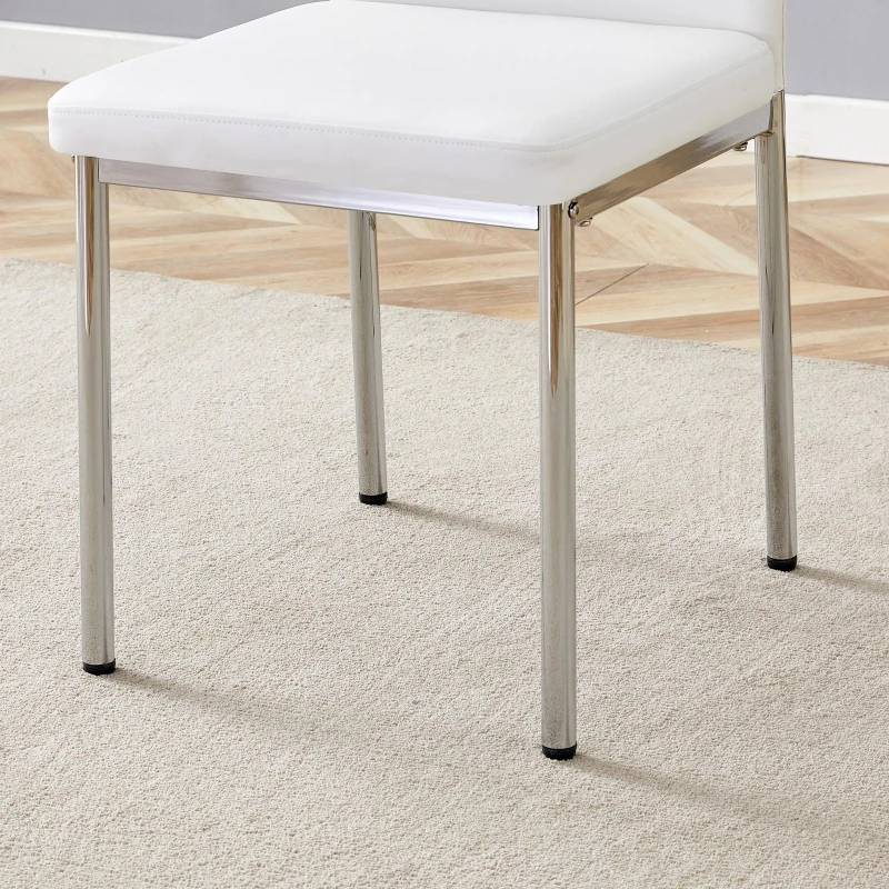 Lot de 4 chaises de salle à manger, style léger-luxe, patins antidérapants, 43x42.6x93 cm, Blanc+Argent