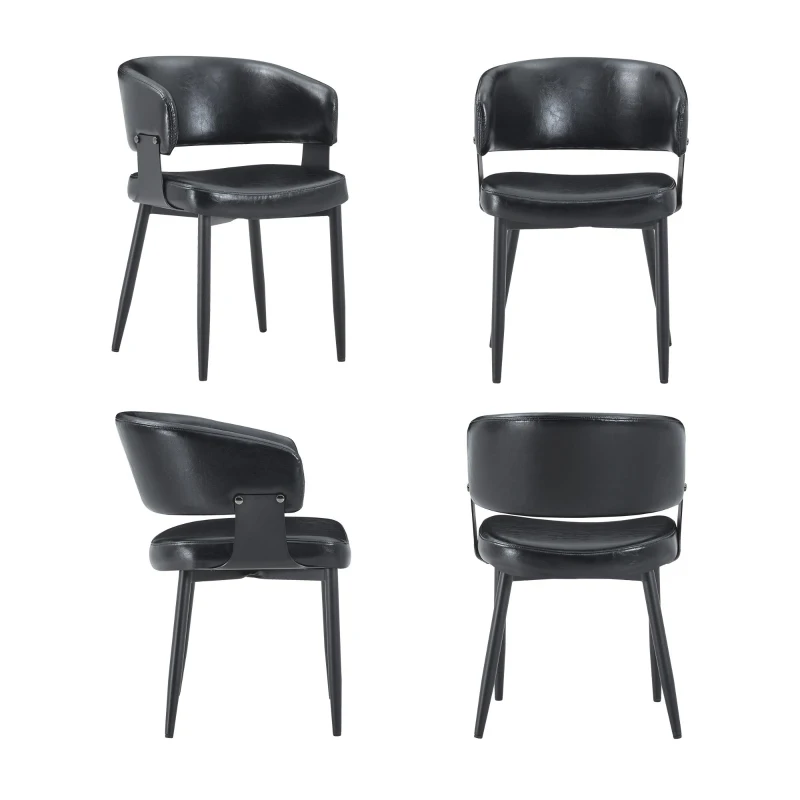 Lot de 2 chaises de salle à manger style mid-century, design tonneau, haute densité ergonomique, 46.5x48x77.3 cm, Noir