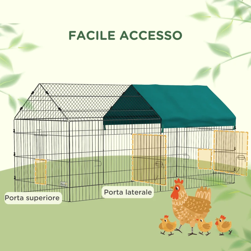 PawHut Gabbia per Conigli da Esterno e Interno a Casetta con Tettuccio, 220x85x103cm, Verde