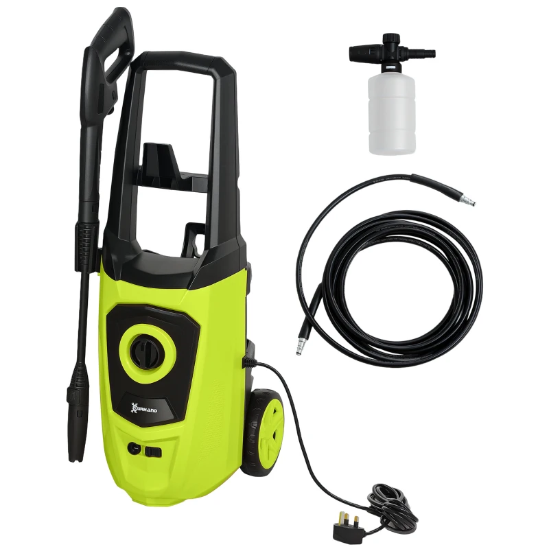 DURHAND 1800W High Pressure Washer, 150 Bar Pressure, 510 L/h Flow, High-Performance Portable Power Washer Jet Wash Cleaner with 6M Hose, Snow Foam Bottle for Garden, Car, Furniture, Green