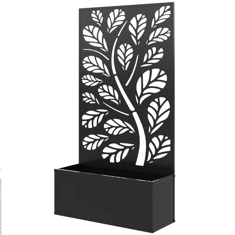 Outsunny Jardinière avec brise-vue paravent treillis pour Plante Grimpante, bac à Fleurs - dim. 61L x 23l x 113H cm