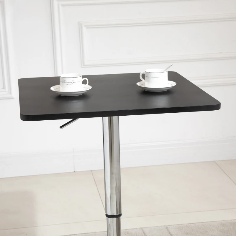 HOMCOM In hoogte verstelbare bartafel, 360° draaibaar, krasbestendige voeten, stabiele metalen basis, Zwart/Zilver
