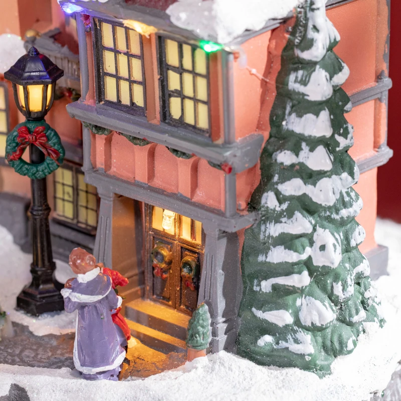 HOMCOM Pueblo Navideño Escena Navideña con Luces Papá Noel y Renos Móvil Decoración de Navidad 38,5x20,5x33cm Multicolor