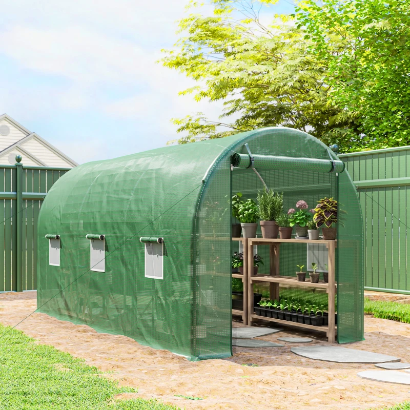 Outsunny Serre de Jardin Tunnel 8 m² 4L x 2l x 1,9H m Acier galvanisé renforcé diamètre 2,4 cm + PE fenêtres Porte Vert