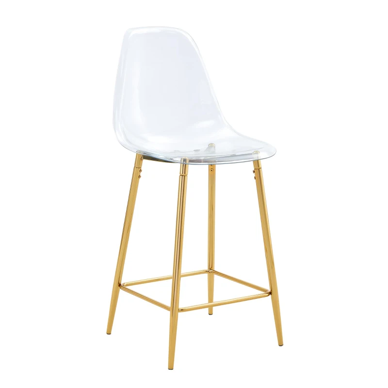 Lot de 2 tabourets de bar transparents, design moderne et aérien, 51x45x102 cm, Doré