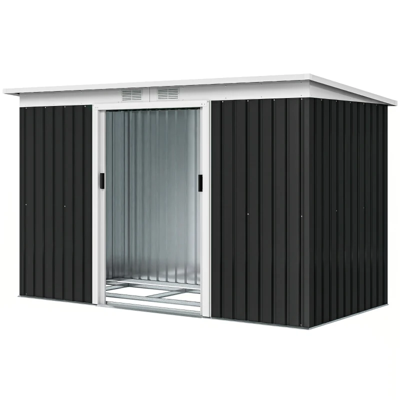Outsunny Abrigo de Jardim 280x130x172cm Abrigo de Exterior de Aço Galvanizado com Porta Corredeira e Ventilações Cinza Escuro
