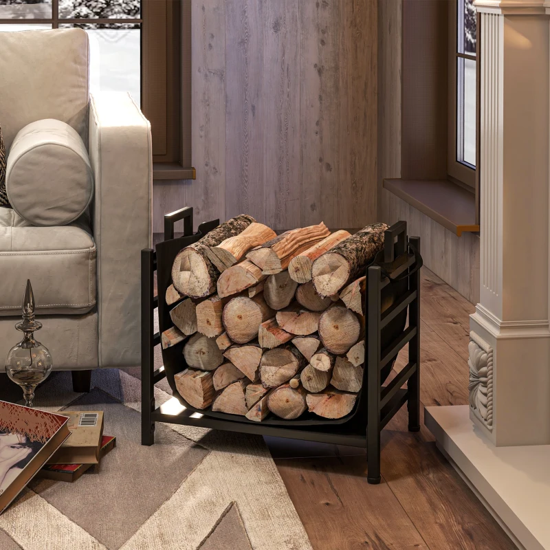 Outsunny Brandhoutrek, compact, tot 50 kg hout, afneembare draagtas, 49x34x44 cm, Zwart