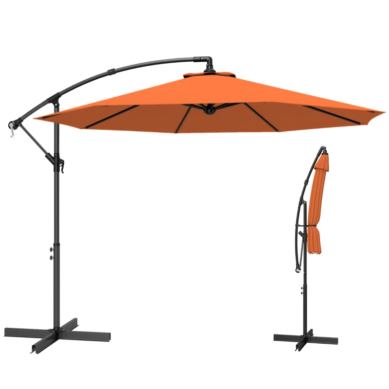 Outsunny 3 m Cantilever Parasol with Cross Base, Offset Outdoor Umbrella with Crank Handle, Hanging Sun Shade, Orange