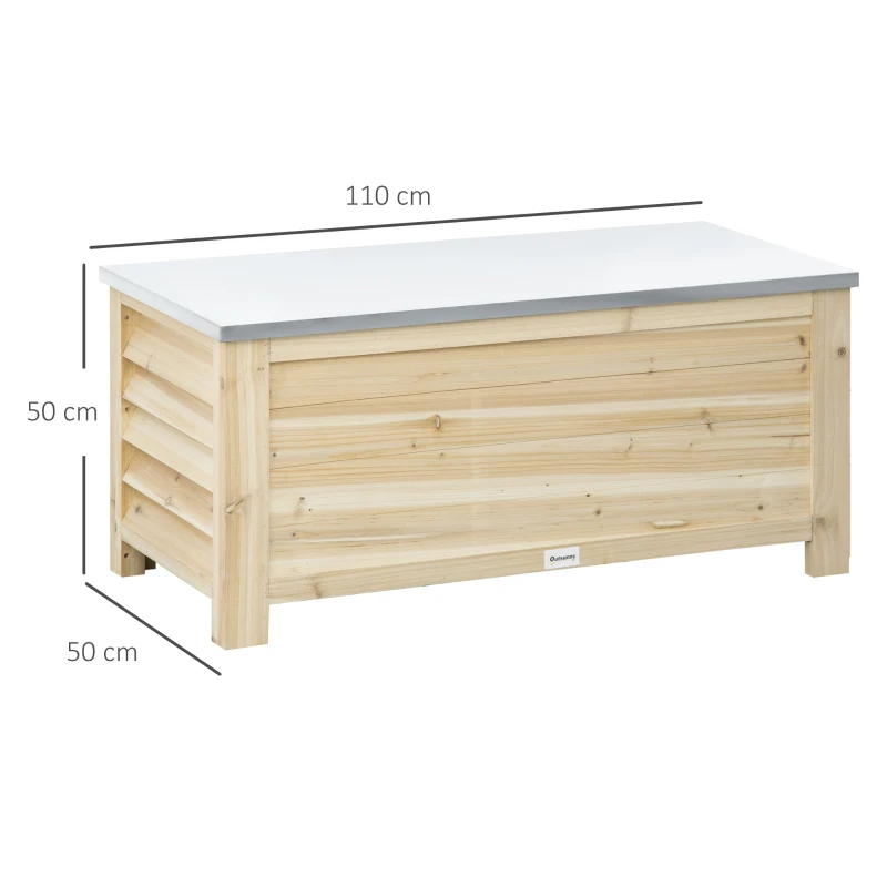 Outsunny Baule da Esterno da 155L in Legno con Coperchio in Metallo e 2 Ammortizzatori, 110x50x50 cm, color Legno