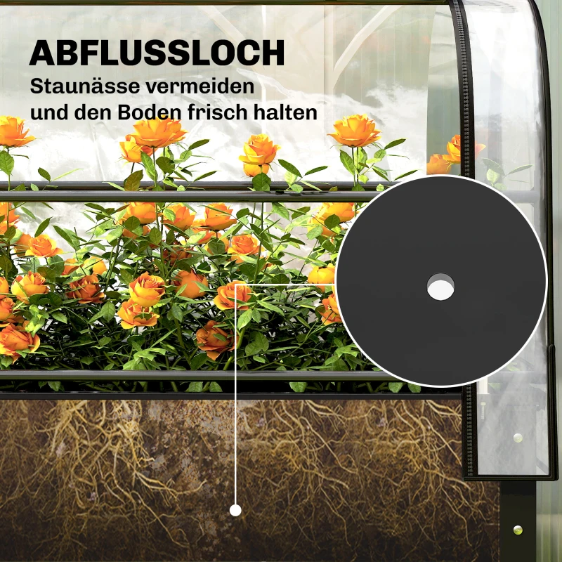 Outsunny Hoogbed met kweekkas-opzet plantenbak met opklapbare afdekking oprolbare ritsdeur afvoeropening Zwart
