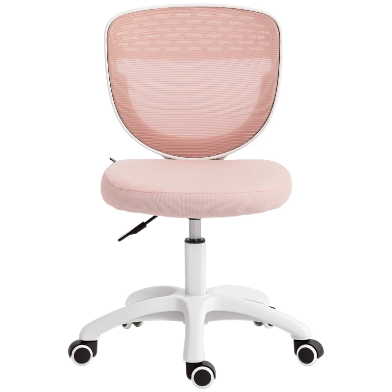 HOMCOM Office Chair, Armless Computer Desk Chair with Breathable Mesh, Adjustable Height, Swivel Wheels, Pink
