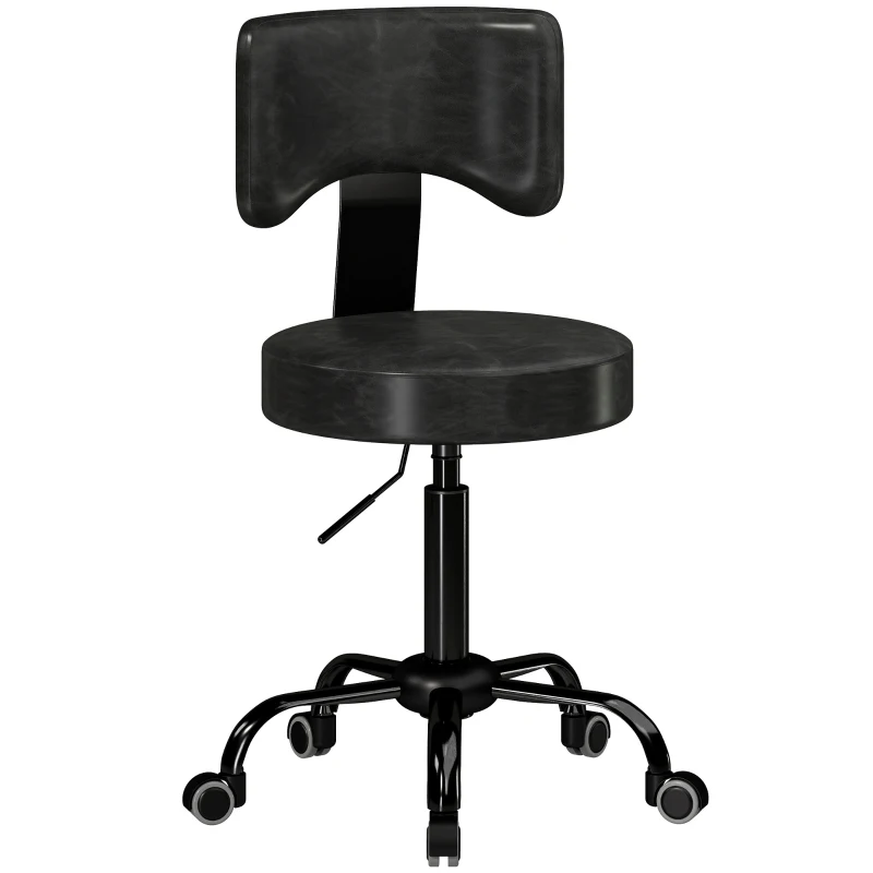 HOMCOM Scaun Salon cu Rotile, PU, Înălțime Reglabilă, Șezut Căptușit și Spătar, Rotativ, 34,5x34,5x87,5 cm, Negru
