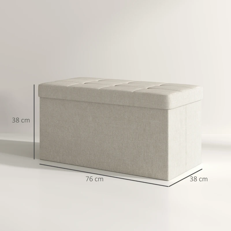 HOMCOM Banco com Armazenamento 84 L Banco de Arrumação Dobrável 76x38x38 cm Estofado em Linho Sintético Creme