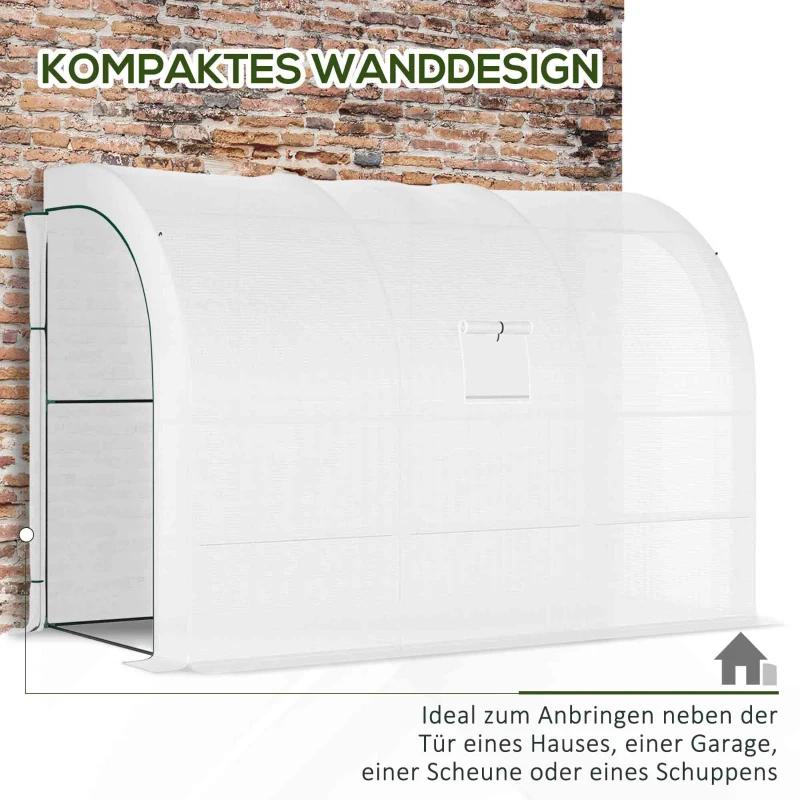 Outsunny Kas, tuinkas met kunststofhoes, UV-bestendig, 3 niveaus, ritssluitende deuren, Wit