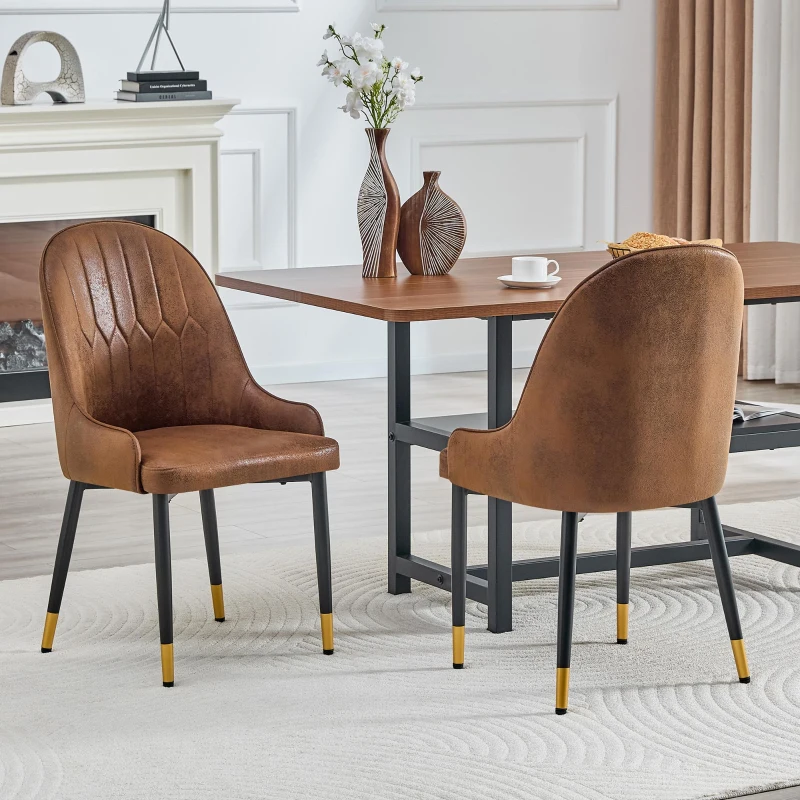Lot de 2 chaises de salle à manger, dossier motif éclair stylé, déperlante et facile d'entretien, 47.3x44x91 cm, Marron+Noir