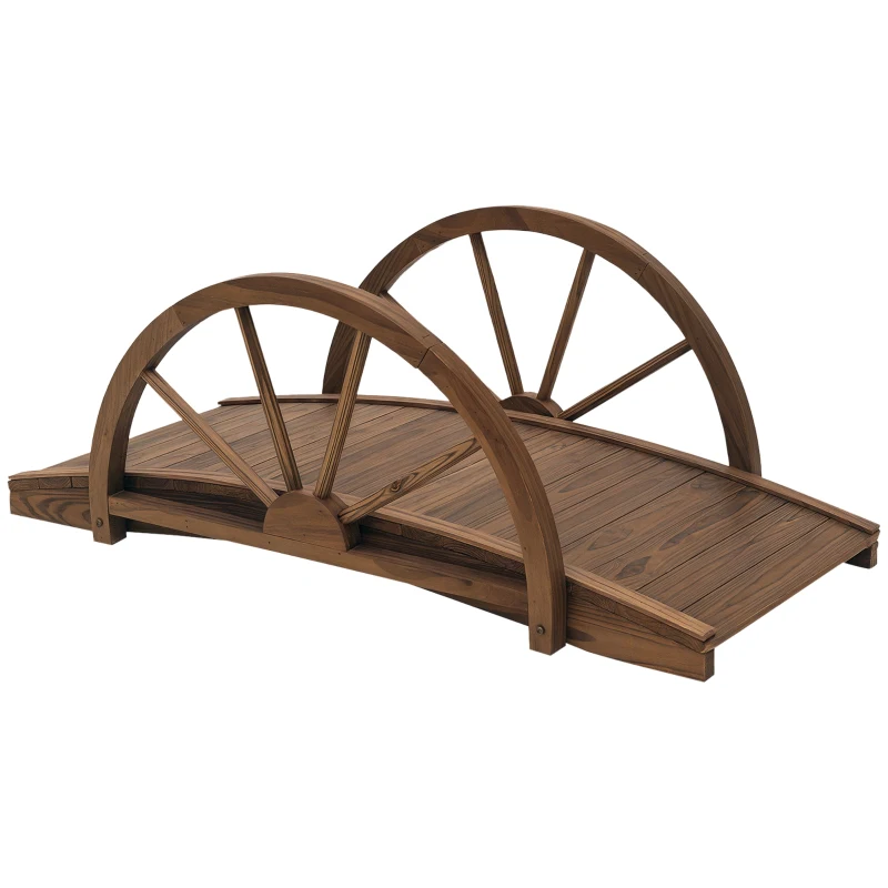 Outsunny Gartenbrücke aus Tannenholz, Holzbrücke mit Rad Design, Teichbrücke bis 150 kg belastbar 100 x 50 x 37 cm Verkohlt