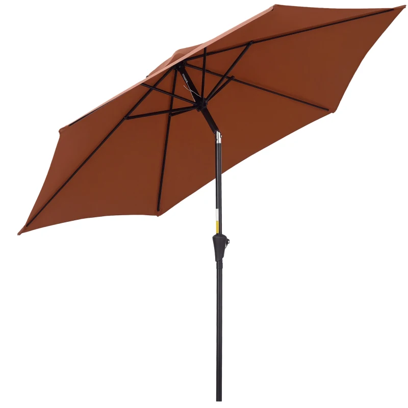 Outsunny Parasol droit parasol inclinable de jardin manivelle toile polyester haute densité 180 g/m² Ø2,6 x 2,35 m aluminium café