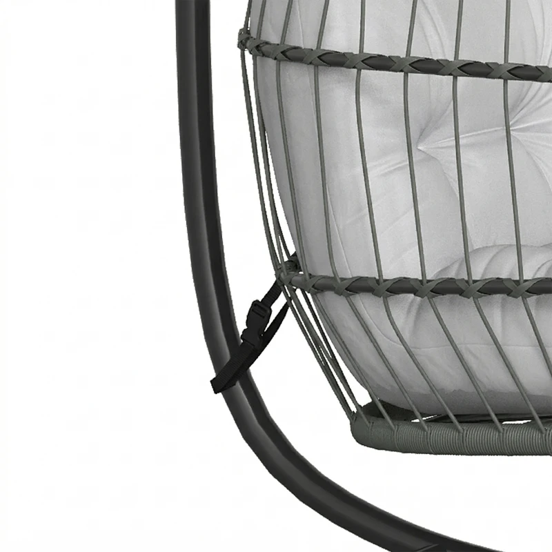 Outsunny Hanging Egg Chair, Indoor Outdoor Hammock Swing Chair with Stand, Safety Strap, Foldable Basket, Dark/Light Grey