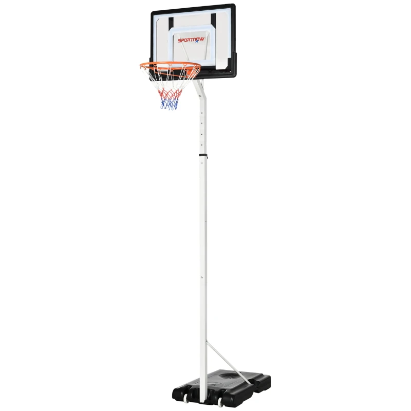 SPORTNOW Canasta de Baloncesto con Ruedas Altura Ajustable 245-305 cm y Base Rellenable para Exterior 90x83x360cm Blanco