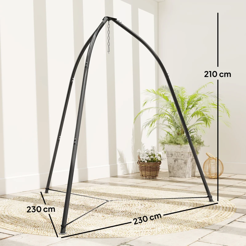 Outsunny Soporte para Silla Colgante Triangular con Cadena Ajustable Base Estable para Patio Jardín Carga 150 kg Negro