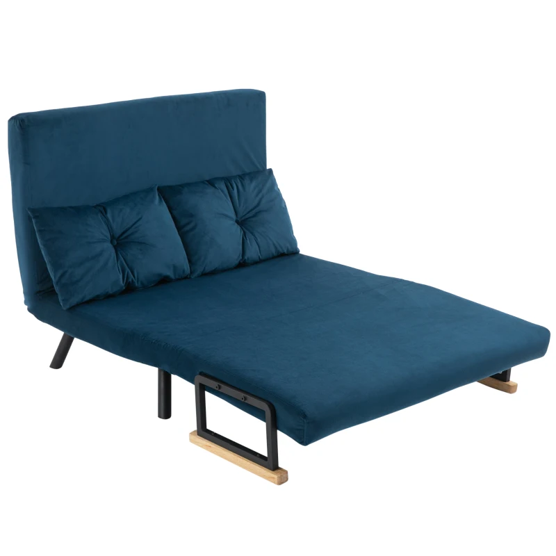 HOMCOM Sofá Cama Sofá Convertível em Cama de 2 Lugares Dobrável com Encosto Ajustável em 5 Níveis e 2 Almofadas 102x73x81 cm Azul