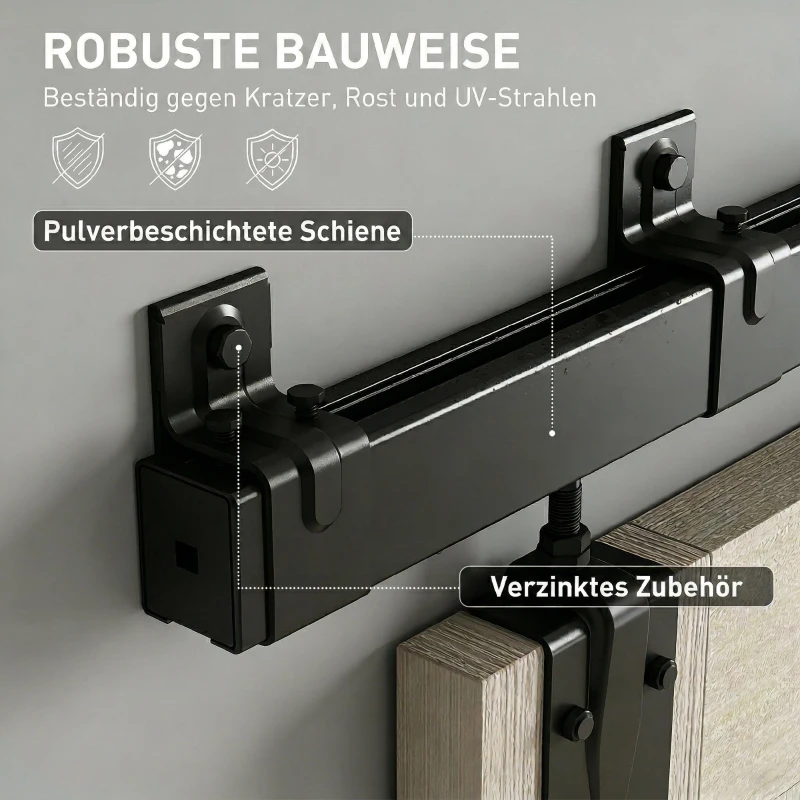 HOMCOM Schwerlast Schiebetür-Hardware-Set 244 cm Schwarz für Einzeltüren