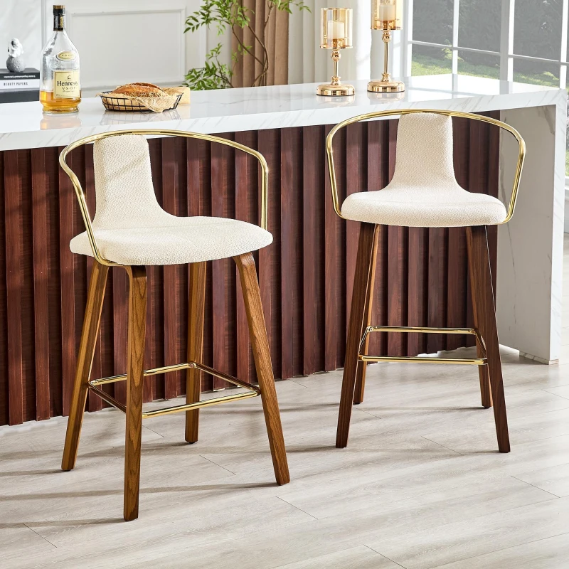 Lot de 2 tabourets de bar avec accoudoirs, design scandinave élégant, assise rembourrée, 54,7x44x88 cm, Blanc