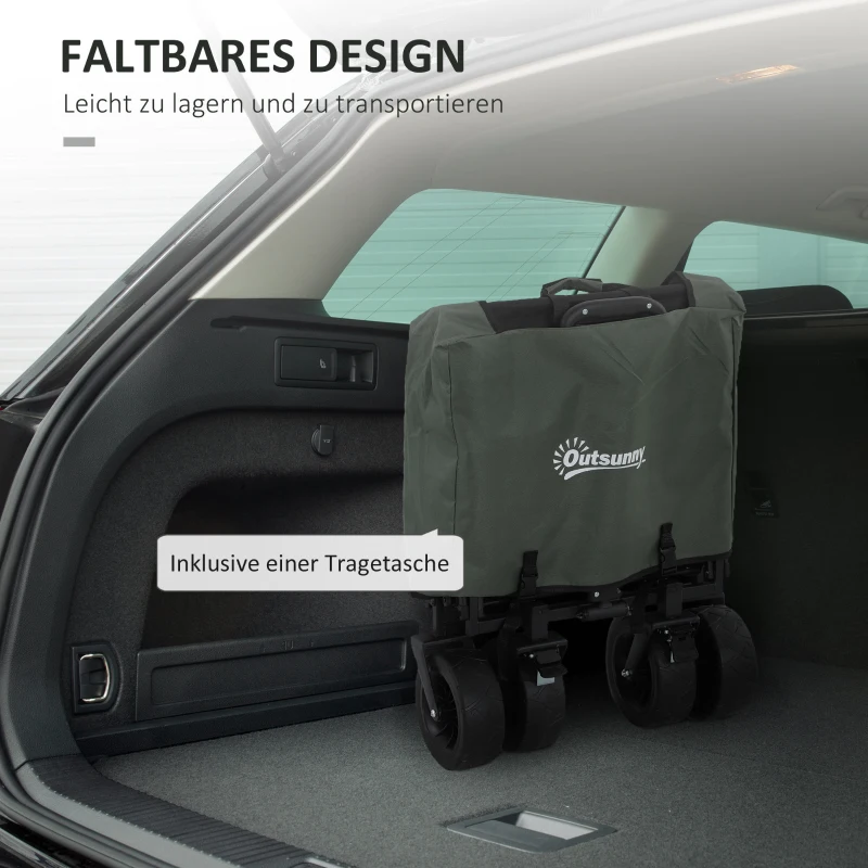 Outsunny Tuinwagen 120 kg Draagvermogen, Opvouwbare Transportkar met Afneembaar Zeil, Handvat, Wielen, 95 Liter, Groen