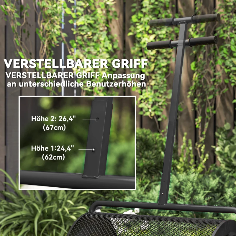 Outsunny Compostverspreider 75L 61x40cm voor Gazon en Tuin met T-Handgreep Metaal Zwart