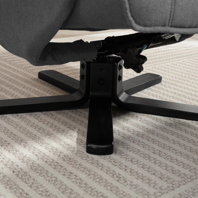 HOMCOM Schommelbare Relaxfauteuil met Voetenbank, Fluweelachtige Stof, Draaibare Gestoffeerde Stoel, Houten Frame, Grijs