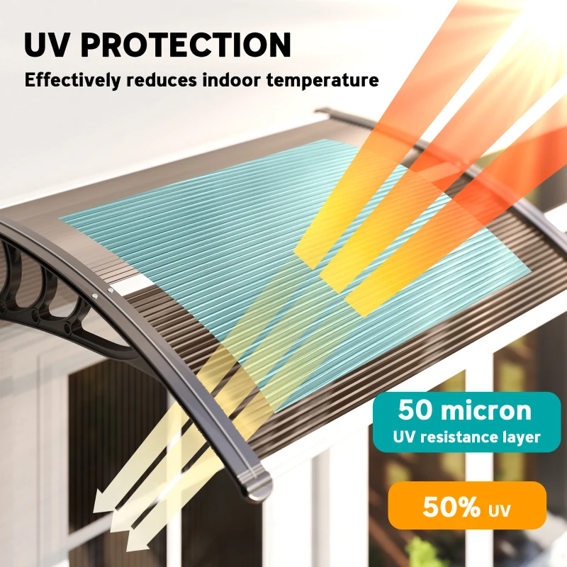 Outsunny Front Door Canopy Outdoor Awning Aluminium Rigid Plastic Polycarbonate Rain Shelter UV Water Rain Resistant 120 x 75cm Brown