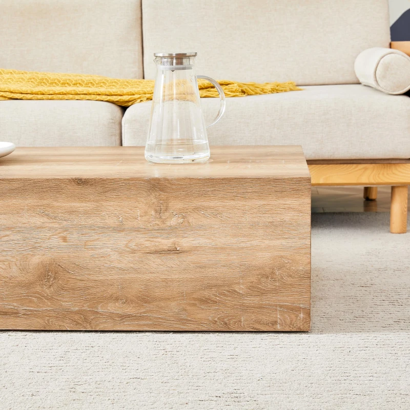 Table basse rectangulaire, style Luxury moderne compatible, pieds antidérapants en silicone, 90x50x30 cm, Couleur naturelle