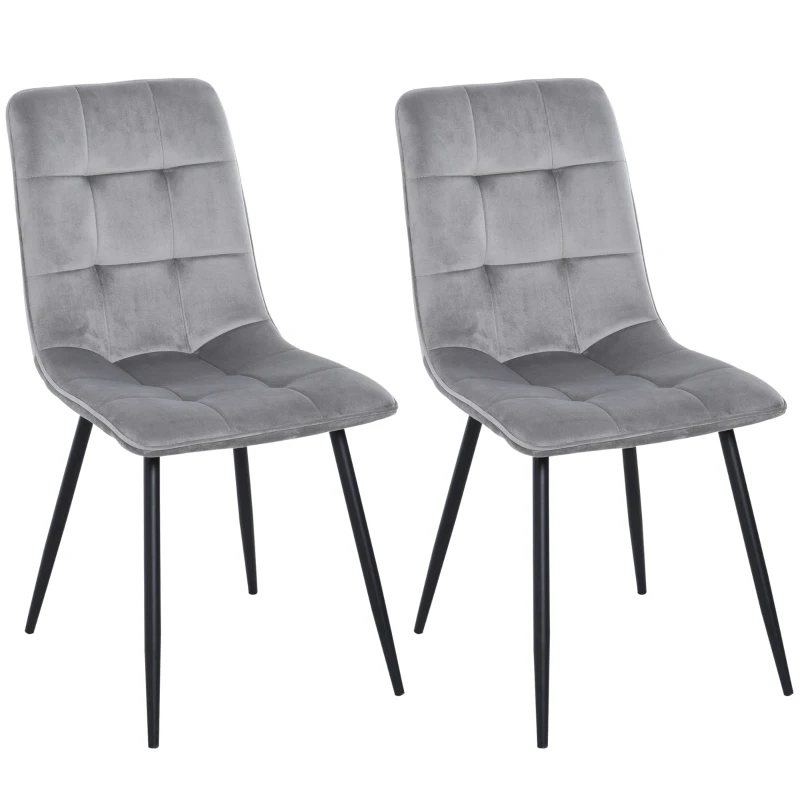 HOMCOM set van 2 eetkamerstoel keukenstoel eettafel schuimstof metaal grijs + zwart 45 x 63 x 90 cm
