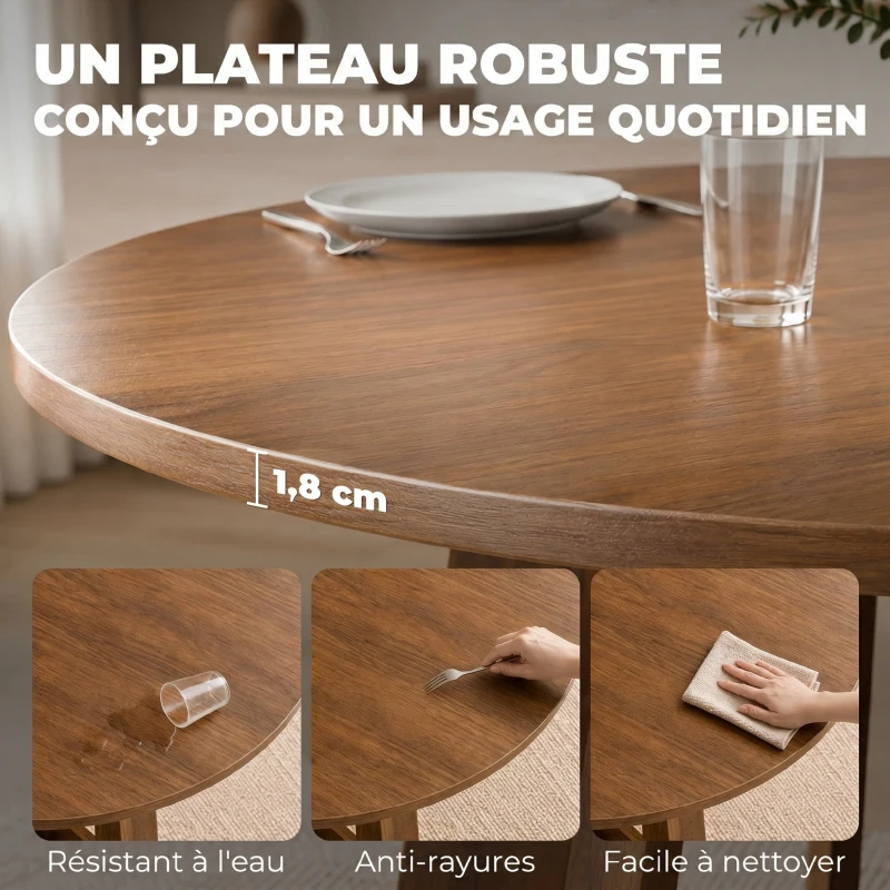 HOMCOM Table à manger ronde pour 4 personnes, Ø 110 x 73,5 cm, table de cuisine avec base croisée, marron