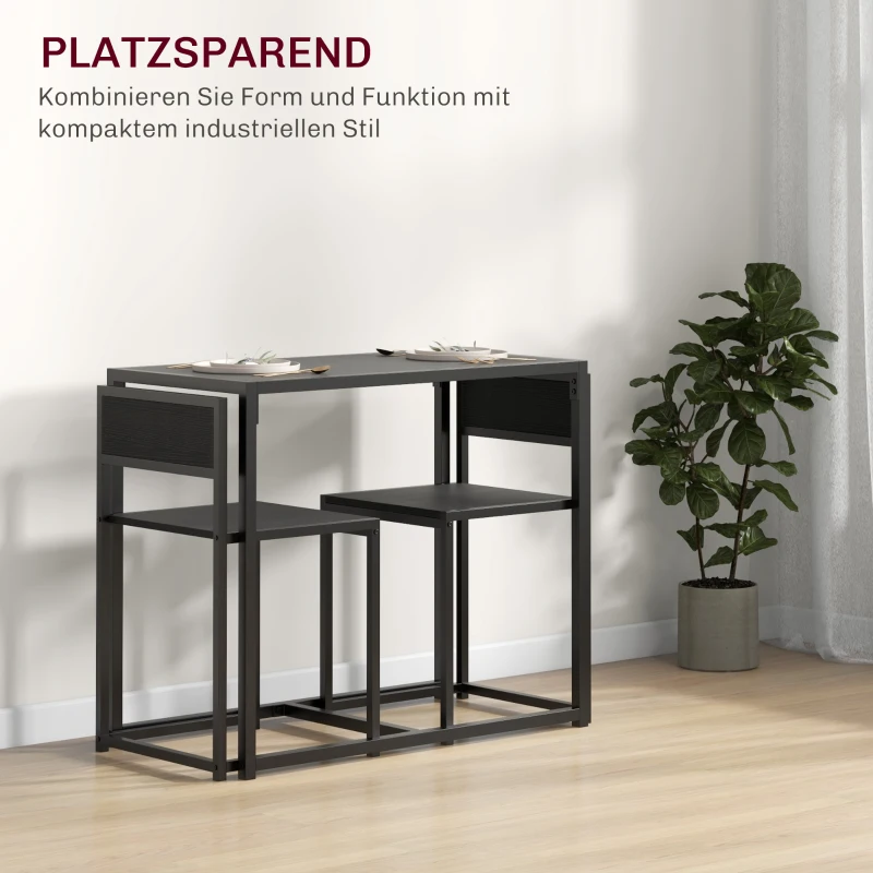 HOMCOM 3-delige Bartafelset: Hoge Set met 3 Delen, 2 Stoelen, 1 Tafel, 90 cm x 47 cm x 76 cm, Zwart